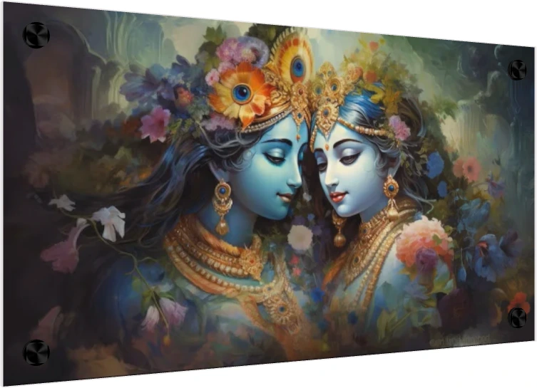 Ethereal Floral Radha Krishna Print wall art print — acrylic preview | PrintPosters.in